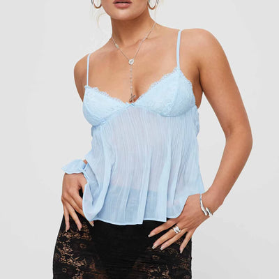 Women Y2K Spaghetti Strap Camisole Crop Top Mesh See through Slim Fit Tank Top Going Out Shirt Vest Tops Streetwear